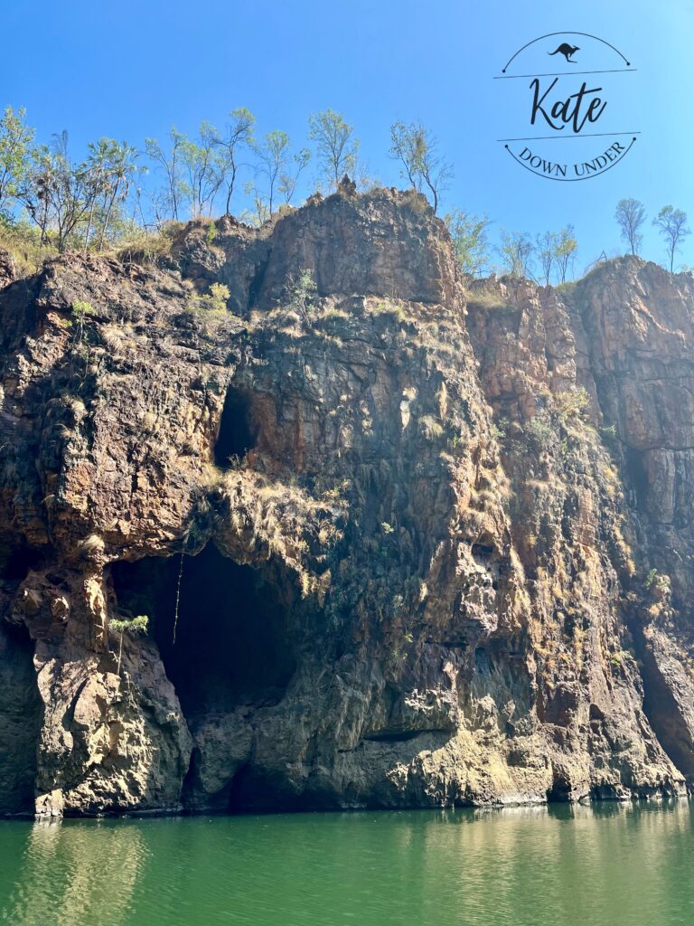 caves in Nitmiluk Gorge as viewed from the Katherine River