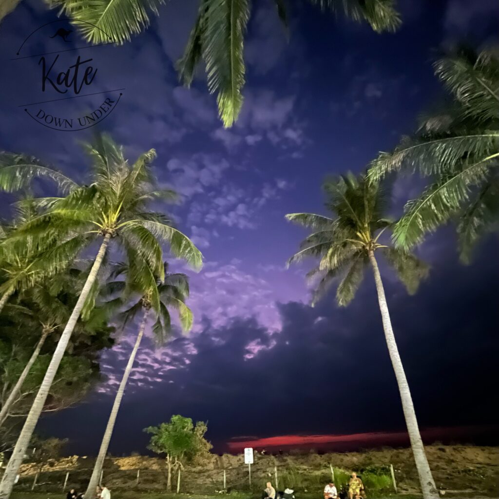 Late sunset at Mindil Beach with Palms in the foreground