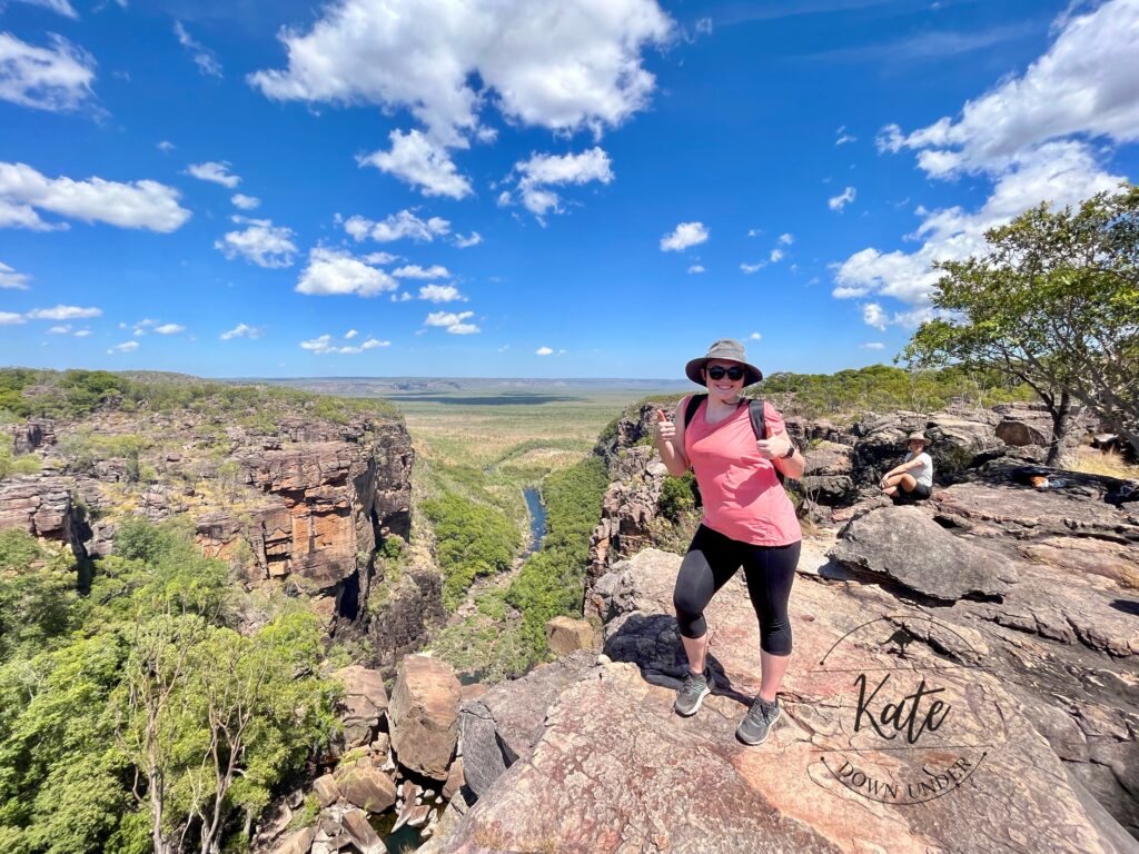 Kate standing over the almost-dry Jim Jim Falls in the Northern Territory