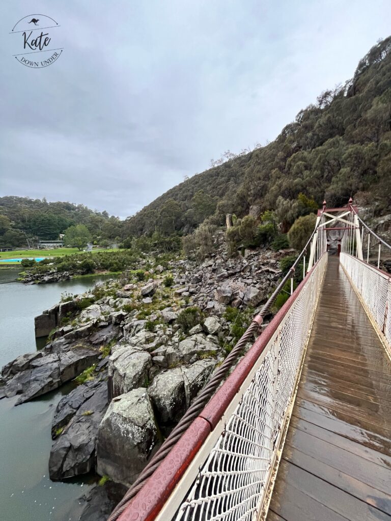 Standing on the suspension bridge over Cataract Gorge in Launceston
