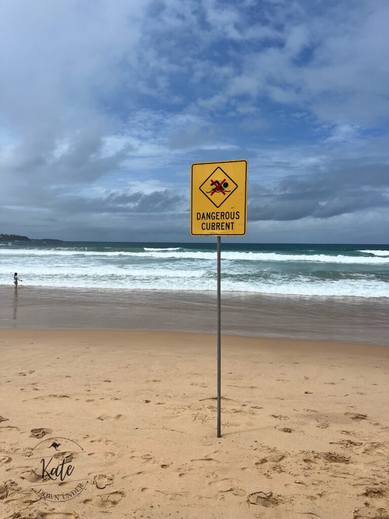 "Dangerous current" sign at Shelly Beach