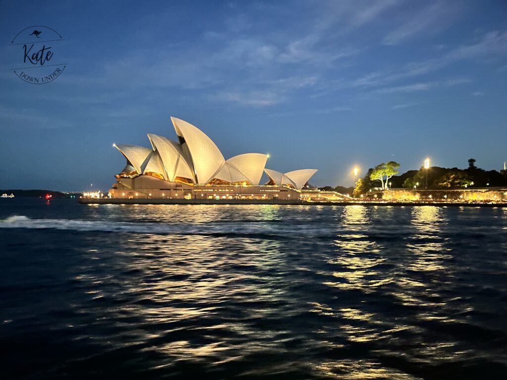 Sydney Opera House at twilight as viewed from the water